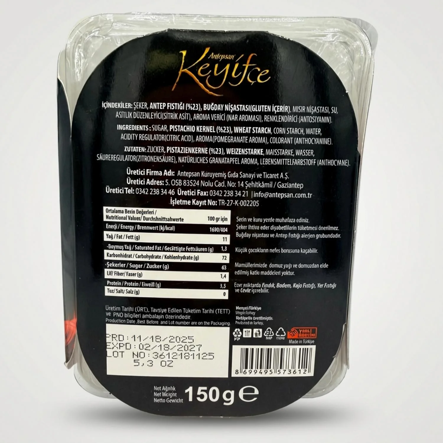 Antep Fıstıklı Nar Aromalı Fitil Lokum (150g) - Image 2