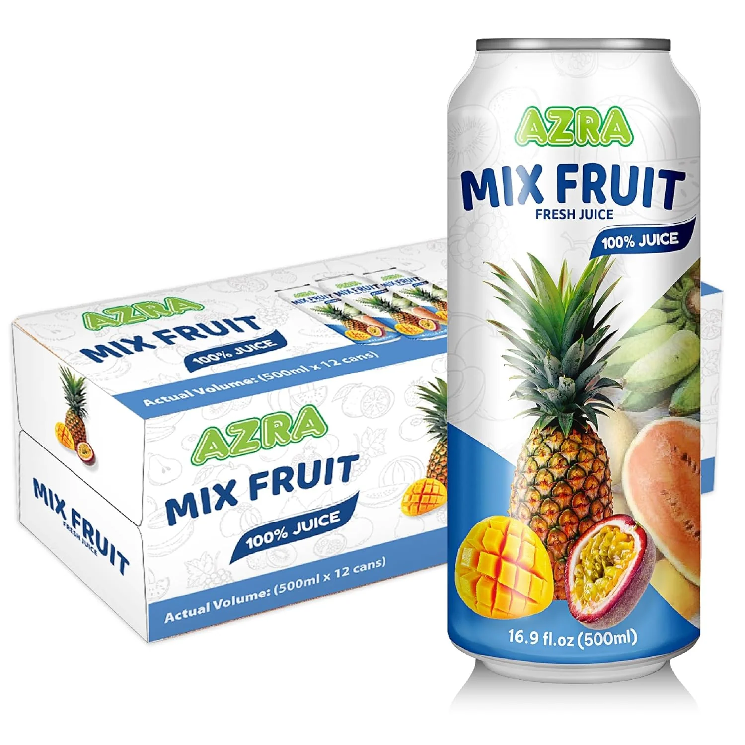 AZRA 100% Organic Juice – 500ml Cans, Zero Sugar Beverages Variety Pack for Healthy Kids & Adults - Image 11