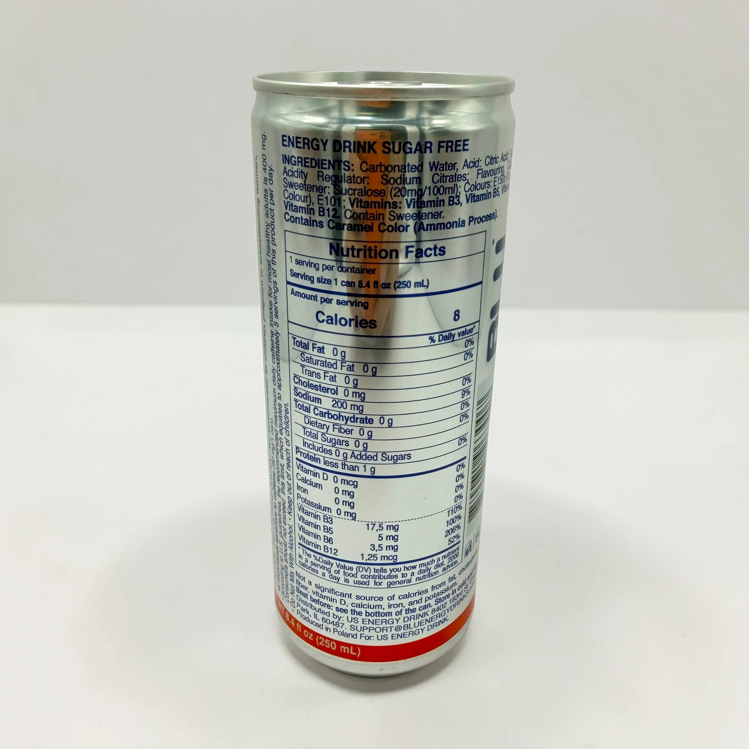 BLU Sugar Free Energy Drink 250ml Can - Image 4