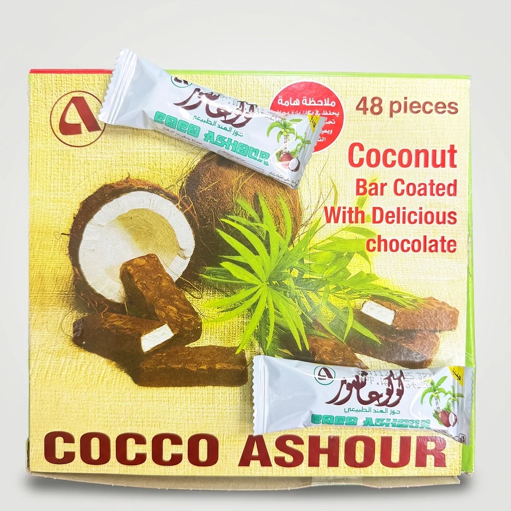 Cocco Ashour Coconut Bar 48 Pieces - Chocolate Coated Wafer Biscuits
