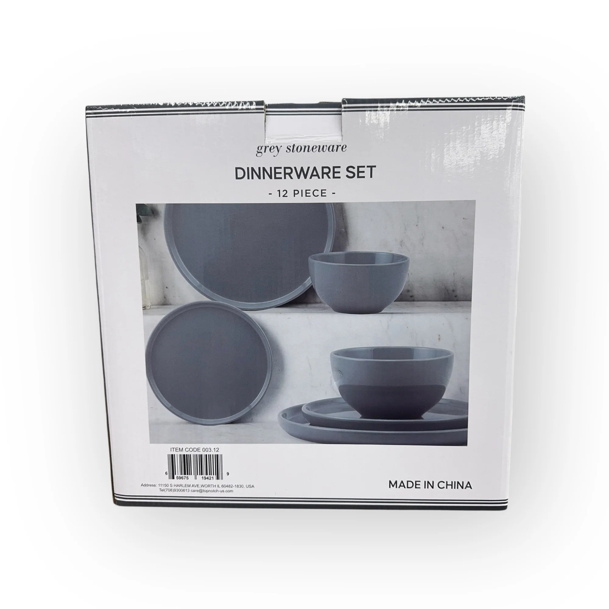 Top Notch Grey Stoneware 12-Piece Dinnerware Set - Image 3