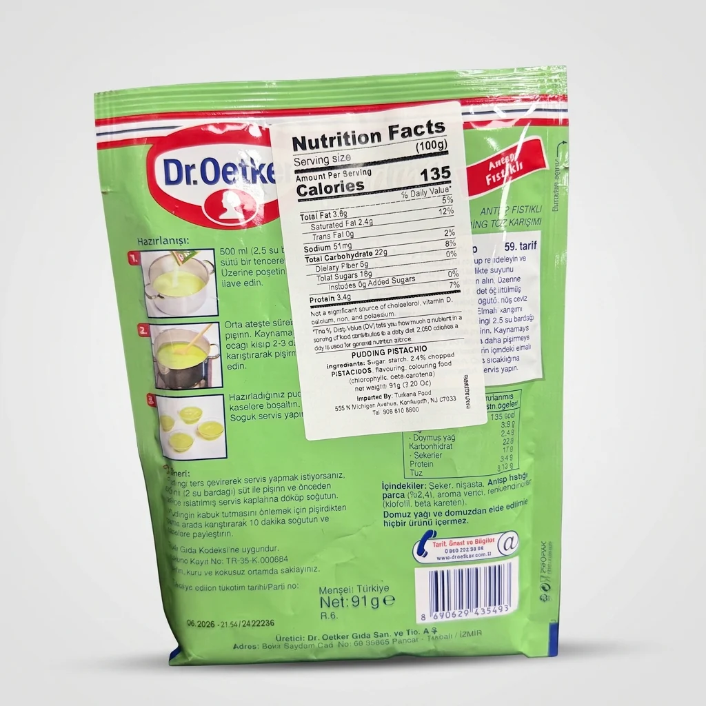 Dr. Oetker Pistachio Pudding 91g - Antep Fıstıklı Turkish Dessert Mix - Image 2