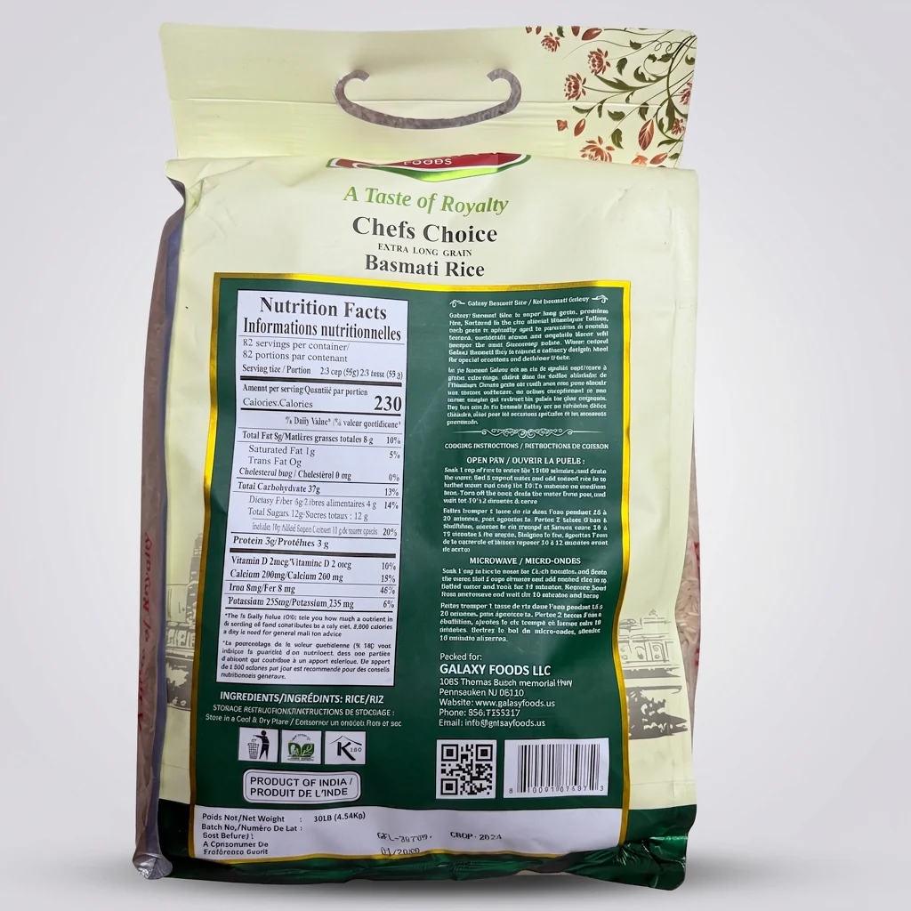 Galaxy Foods Chefs Choice Basmati Rice 10 LB - Extra Long Grain - Image 2