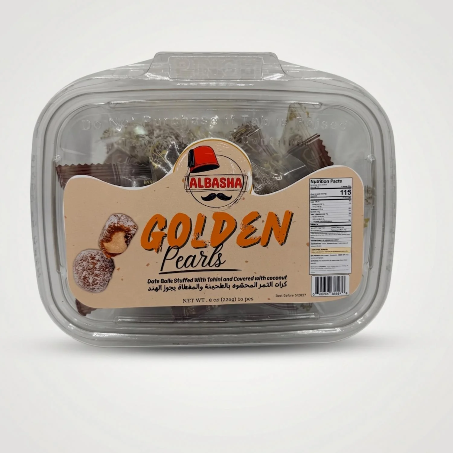 Golden Pearls Date Balls - Healthy Dessert Treats Stuffed With Tahini & Rolled In Coconut - Image 2