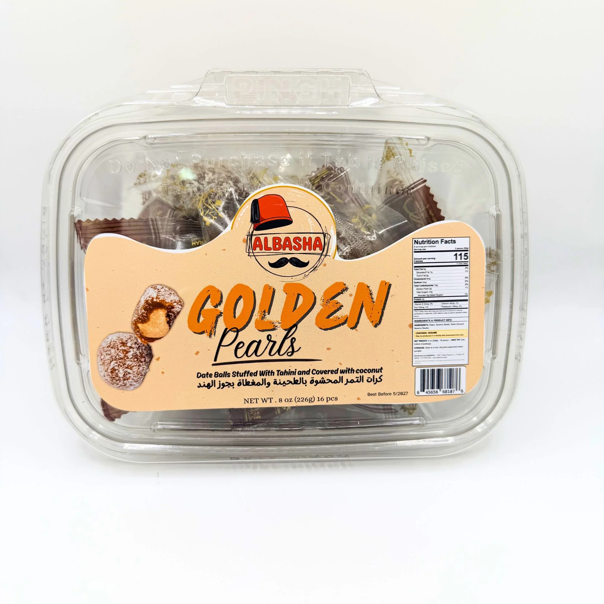 Golden Pearls Date Balls - Healthy Dessert Treats Stuffed With Tahini & Rolled In Coconut - Image 3