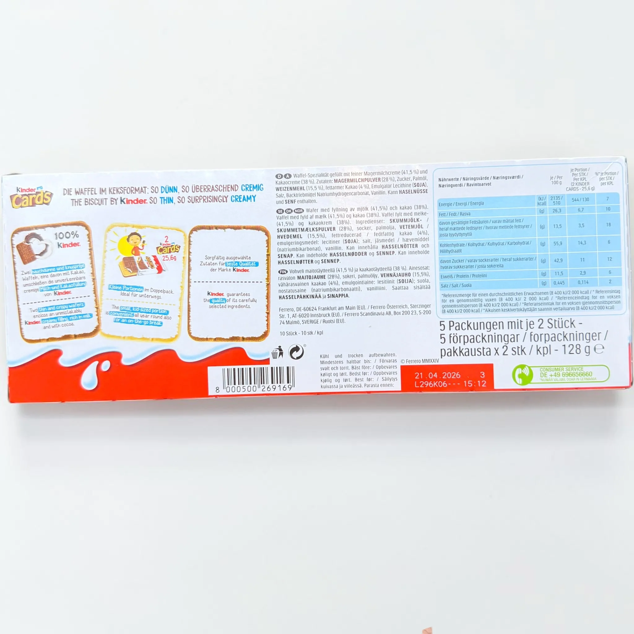 Kinder Cards 128g (5x2 Pack) - Premium Milk & Cocoa Biscuits - Image 2