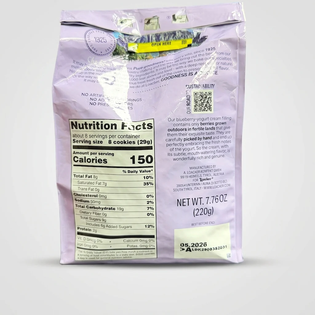 Loacker Quadratini Blueberry Yogurt 7.76oz - Wafer Cookies - Image 2