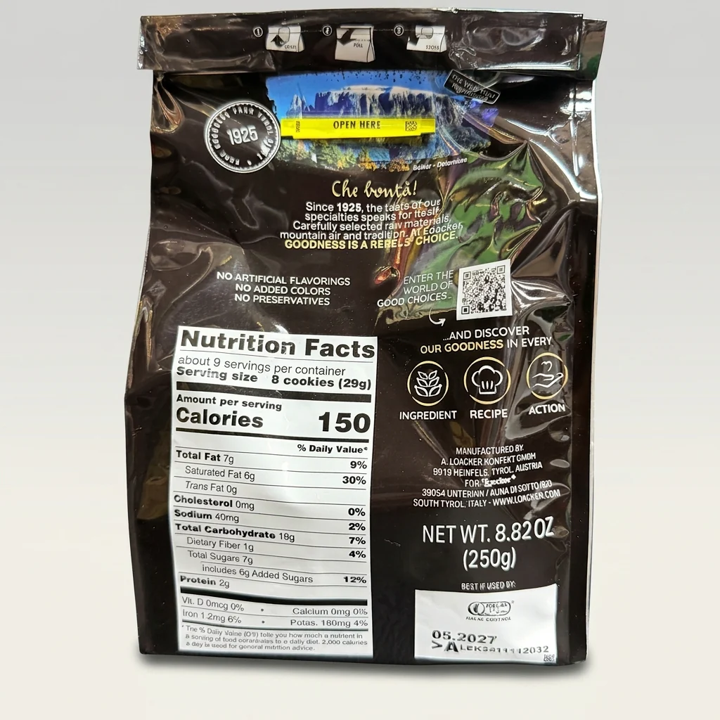 Loacker Quadratini Dark Chocolate 8.82oz - Italian Wafer Cookies - Image 2