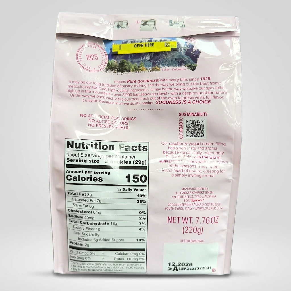 Loacker Quadratini Raspberry Yogurt 7.76 oz - Bite-Size Wafer Cookies - Image 2