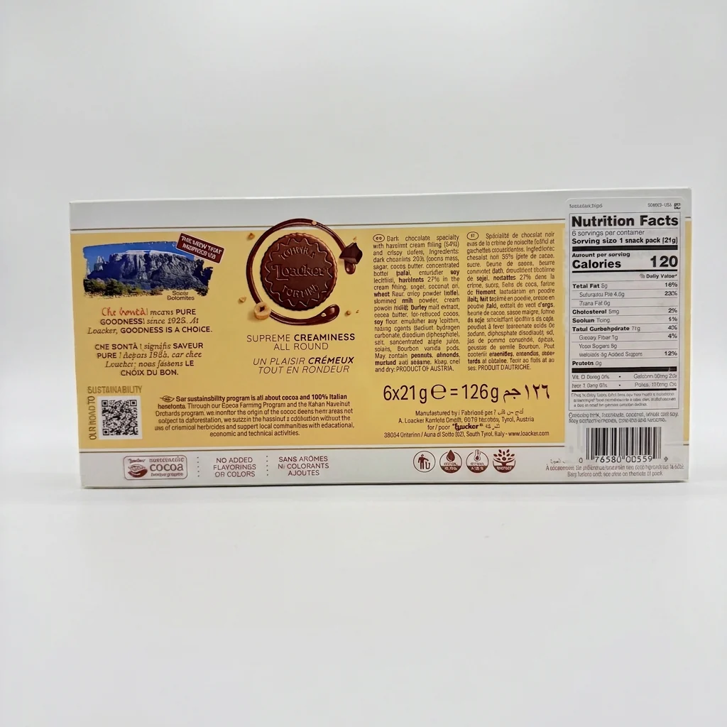 Loacker Tortina Dark Chocolate 126g - Italian Hazelnut Wafer Cookies - Image 2