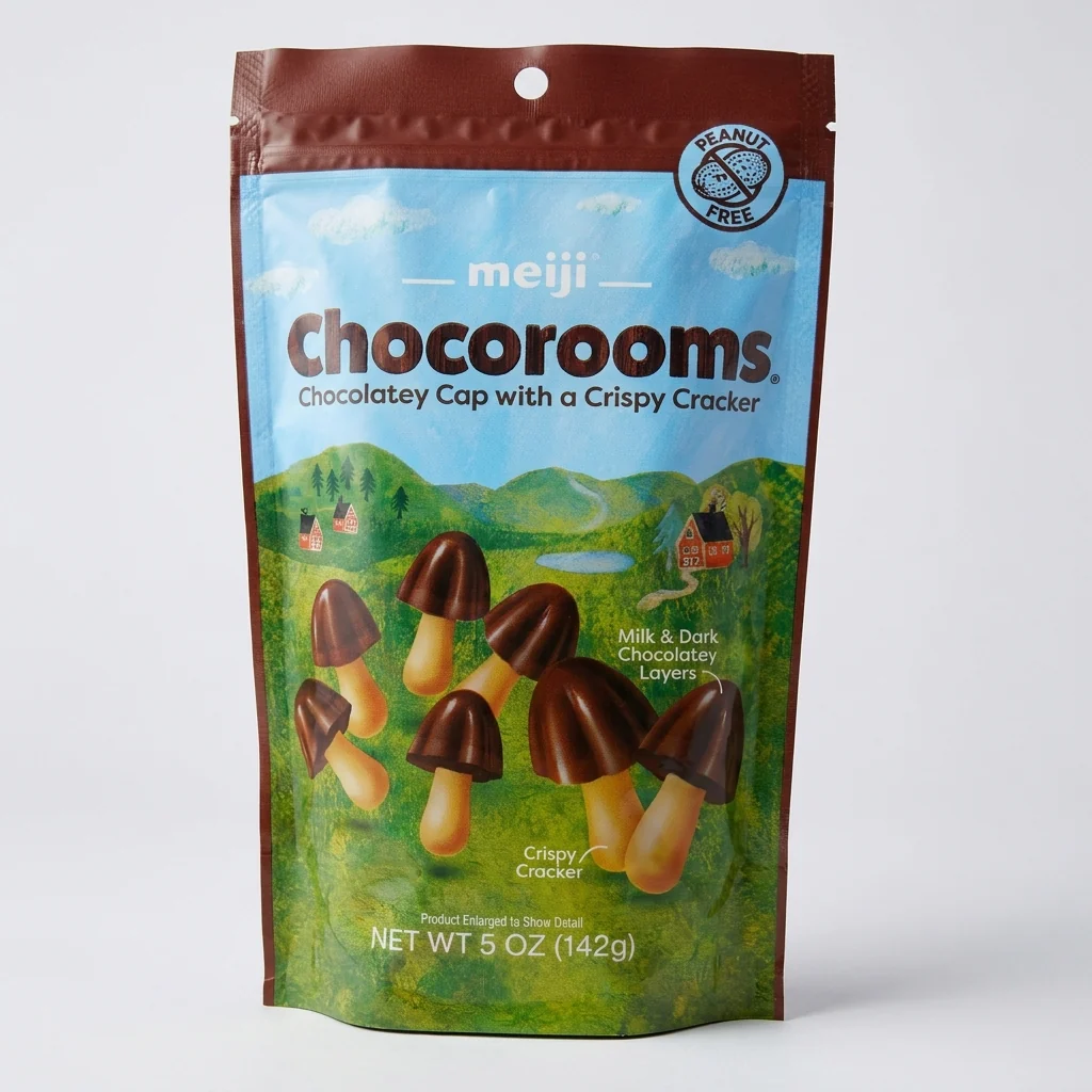 Meiji Chocorooms 5 oz - Japanese Mushroom Chocolate Snack, Peanut Free