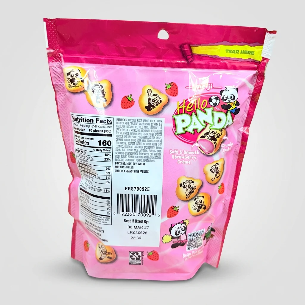 Meiji Hello Panda Strawberry 7 oz - Bite Size Crunchy Cookie Snacks - Image 2