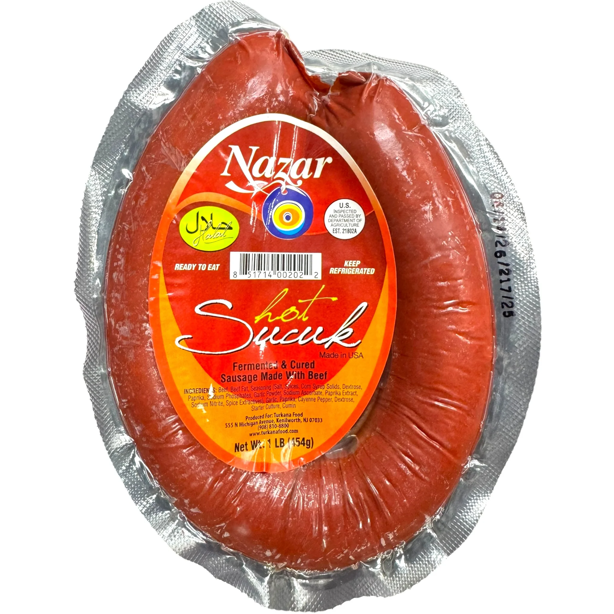 Nazar Hot Sucuk Spicy Turkish Sausage, 1 Lb