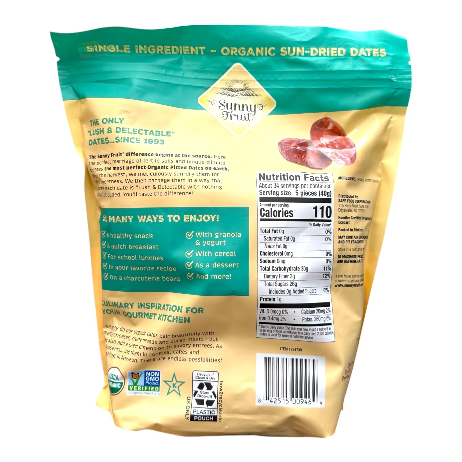 Sunny Fruit Organic Pitted Deglet Nour Dates – 48 Oz - Image 2