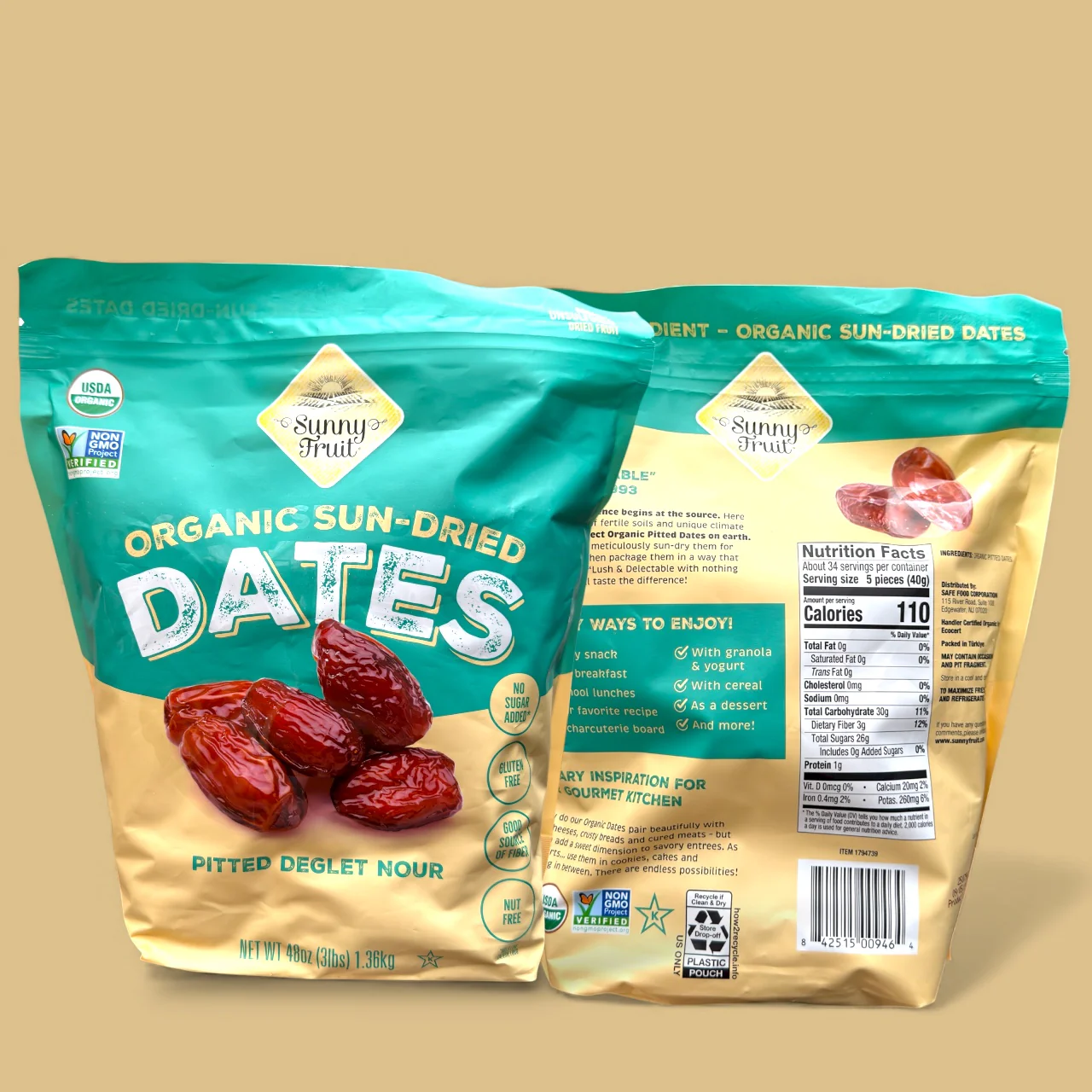 Sunny Fruit Organic Pitted Deglet Nour Dates – 48 Oz - Image 3