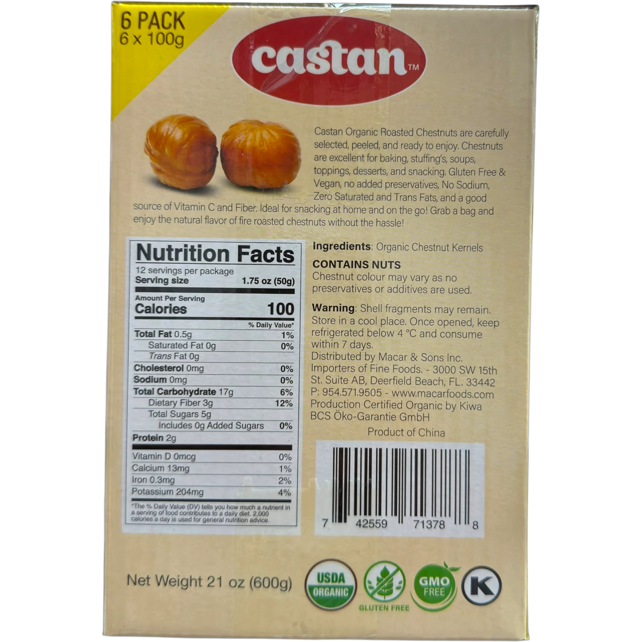 Castan Roasted Whole Chestnuts Snack – 6 Pack - Image 3