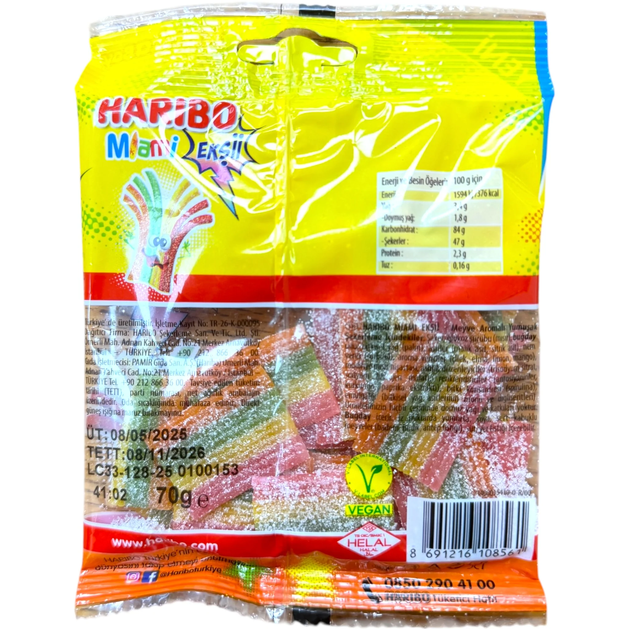 Haribo Sour Rainbow Strips Halal Gummy Candy - Image 2