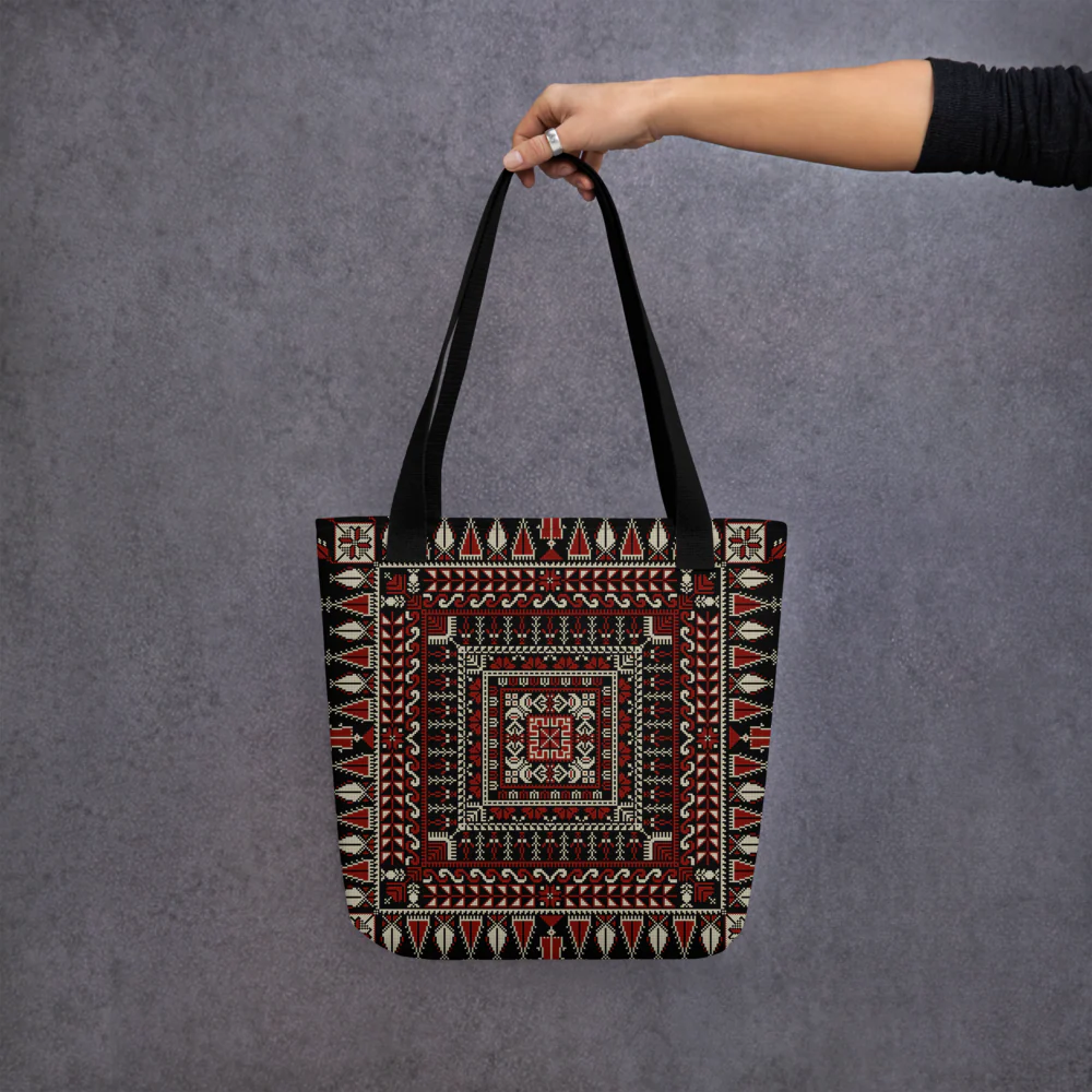 Spacious Tote Bag – Black Art Pattern - Image 3