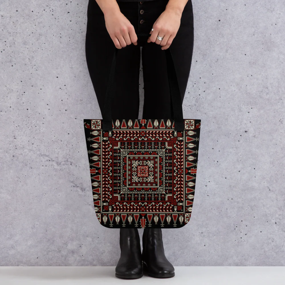 Spacious Tote Bag – Black Art Pattern - Image 4