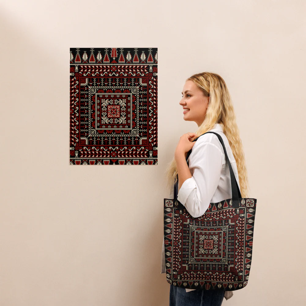 Spacious Tote Bag – Black Art Pattern - Image 5