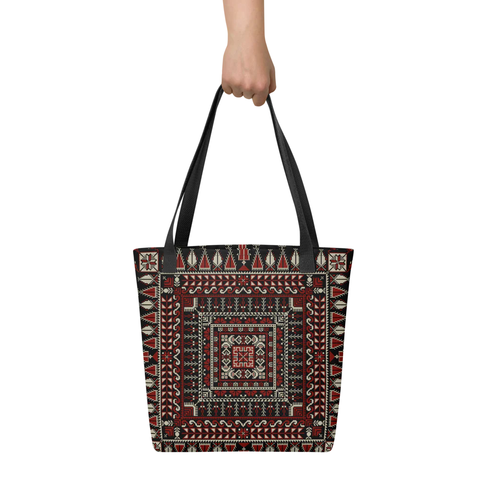 Spacious Tote Bag – Black Art Pattern - Image 7