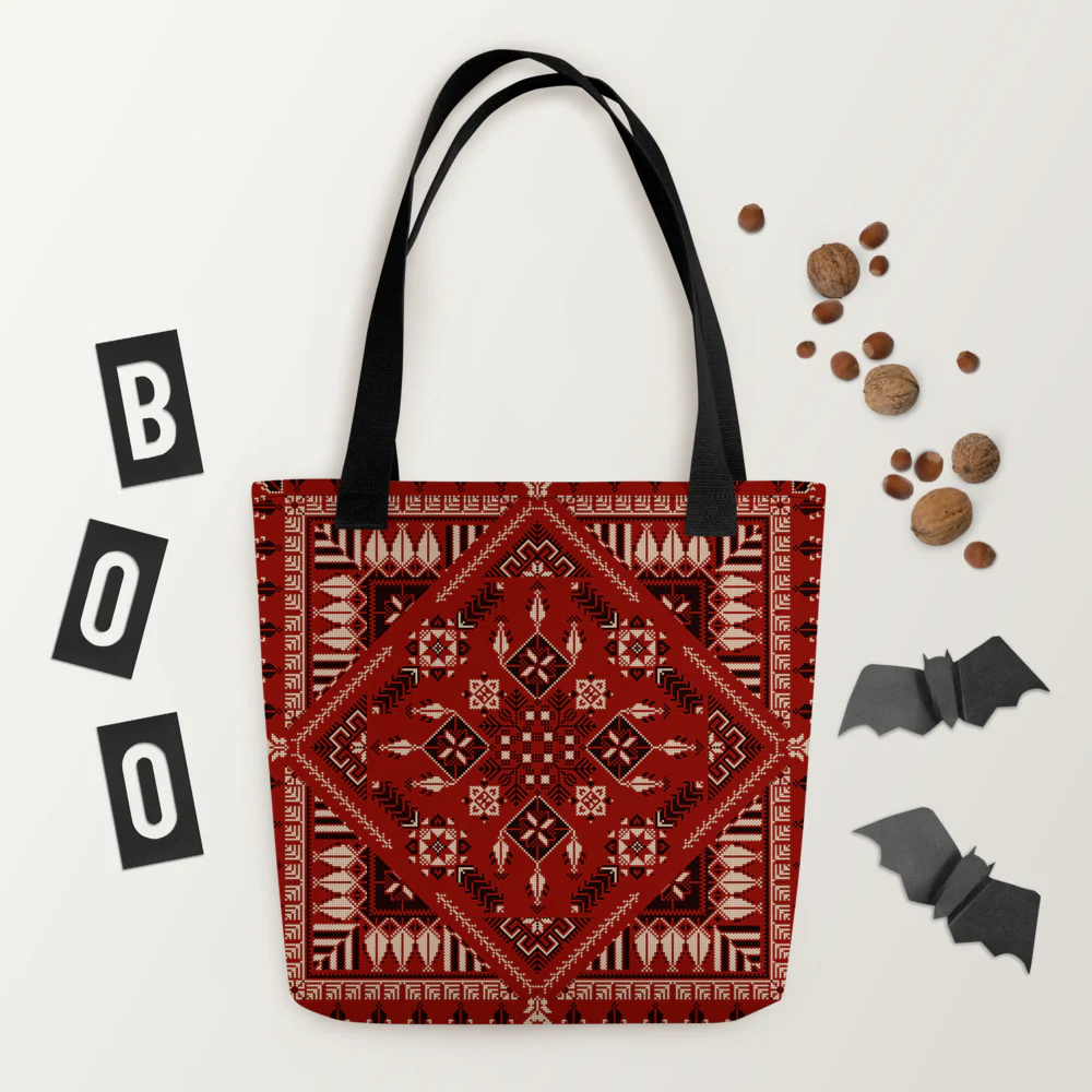 Spacious Tote Bag – Vibrant Red Art Pattern - Image 10