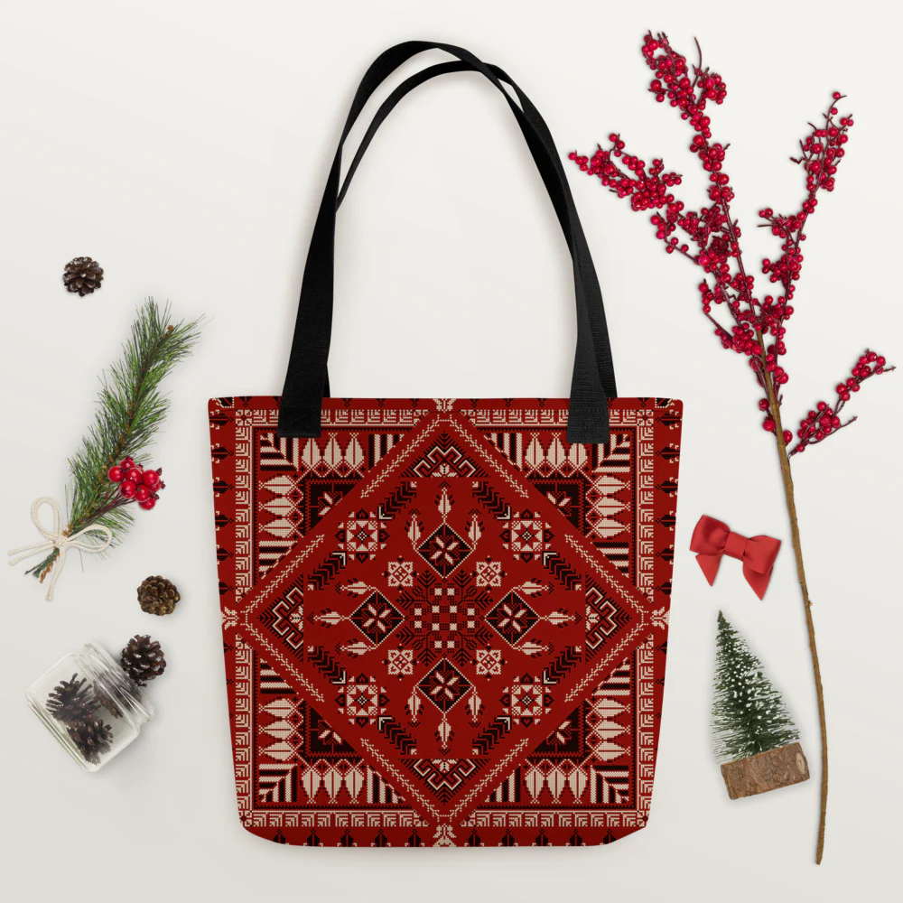 Spacious Tote Bag – Vibrant Red Art Pattern - Image 11