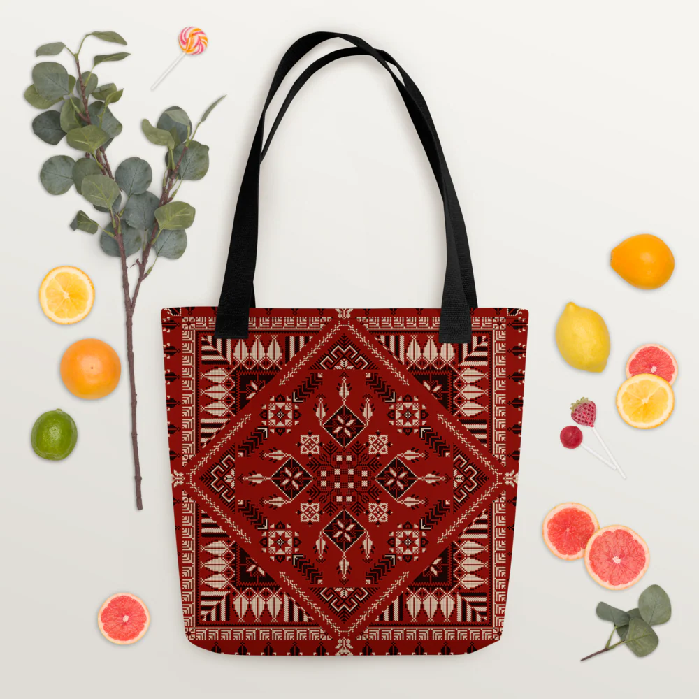 Spacious Tote Bag – Vibrant Red Art Pattern - Image 12