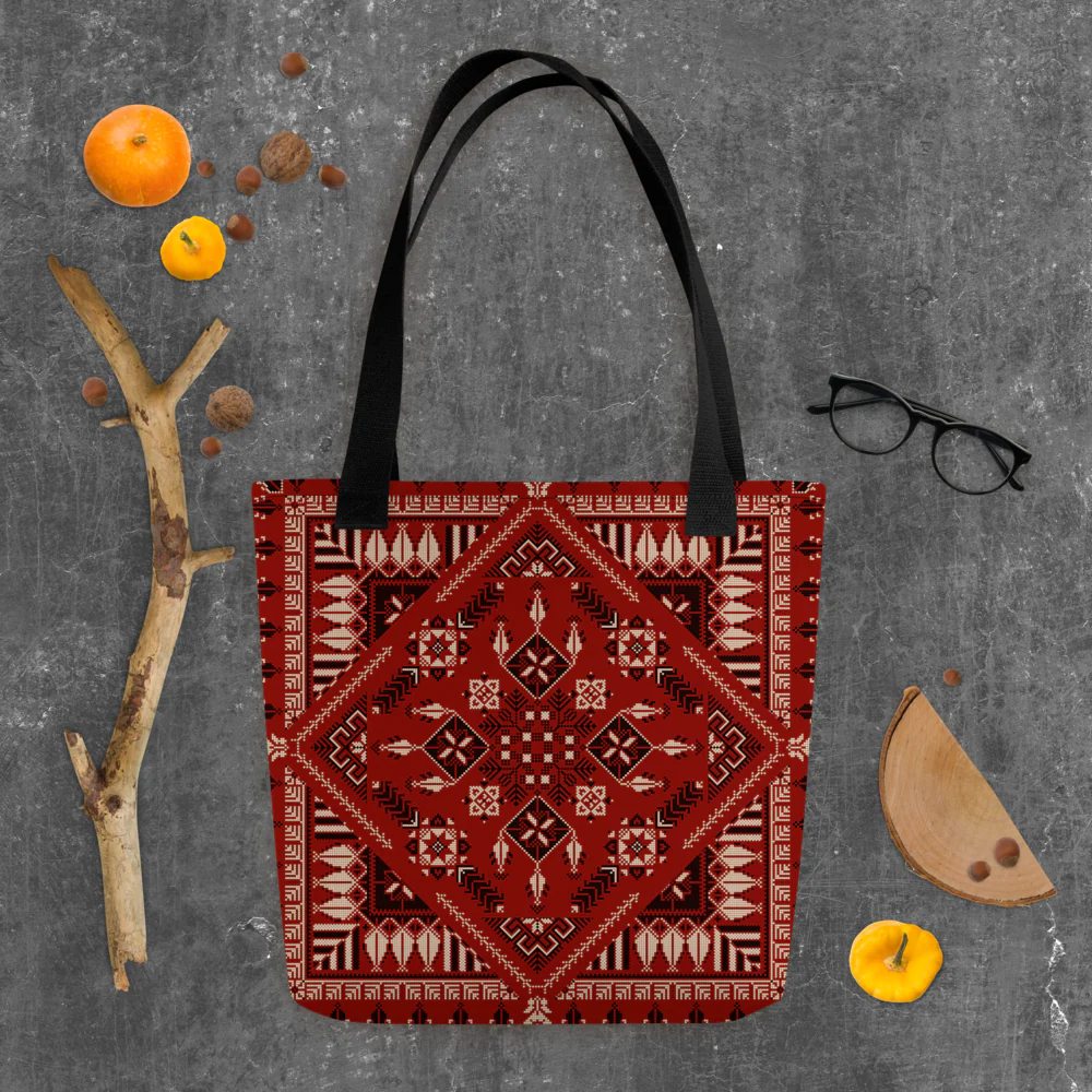 Spacious Tote Bag – Vibrant Red Art Pattern - Image 14