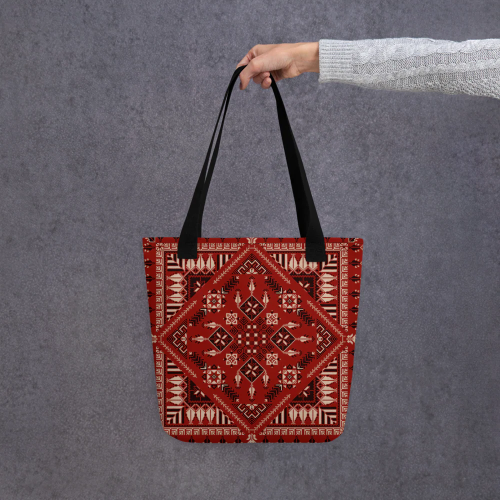 Spacious Tote Bag – Vibrant Red Art Pattern - Image 17