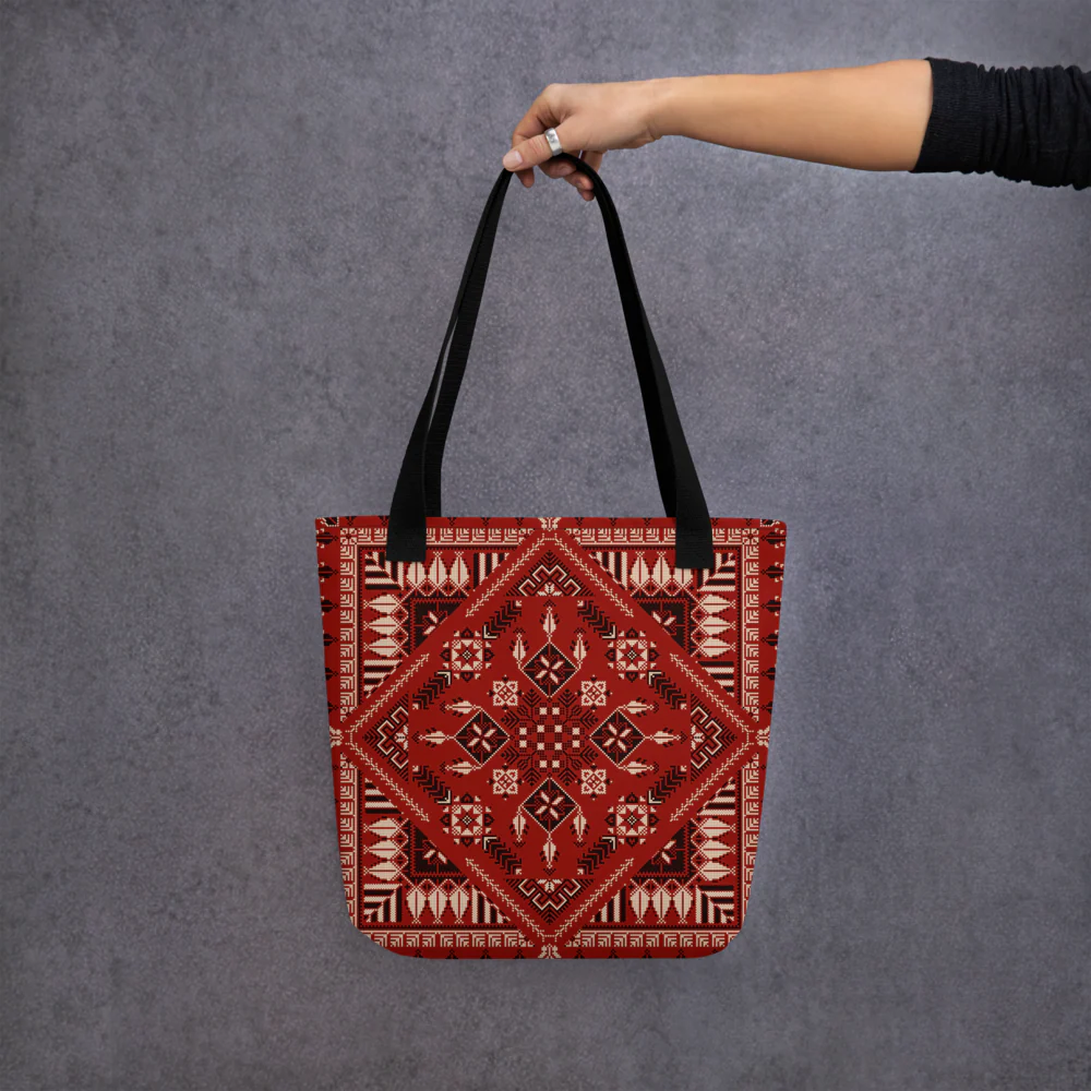 Spacious Tote Bag – Vibrant Red Art Pattern - Image 3