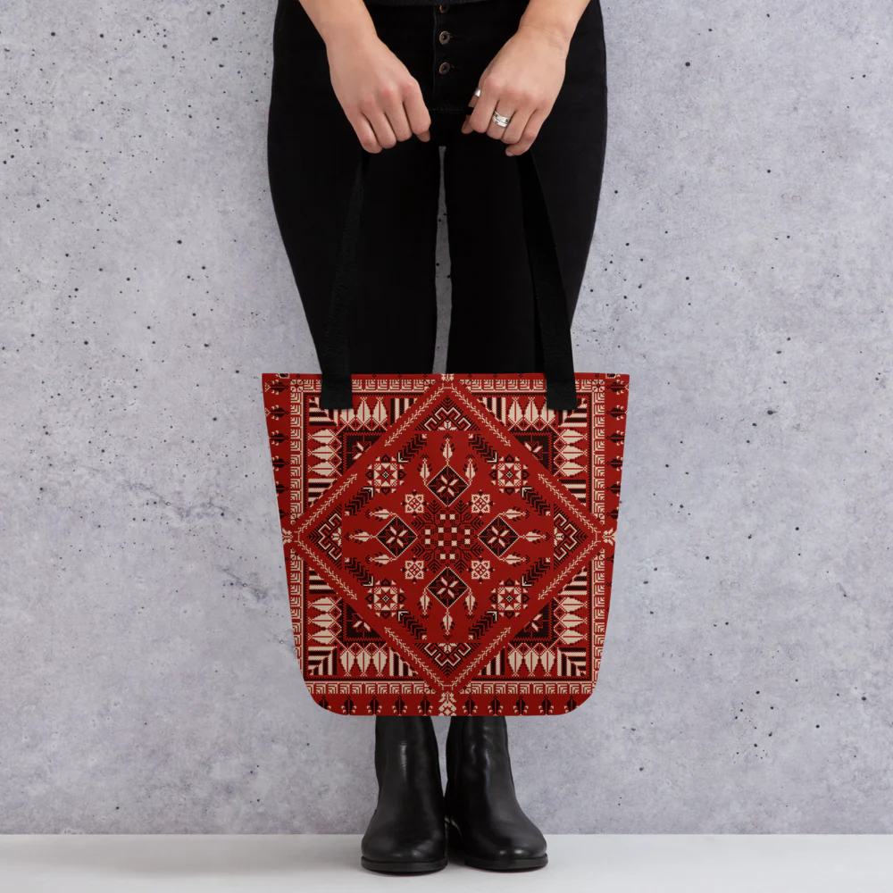 Spacious Tote Bag – Vibrant Red Art Pattern - Image 4