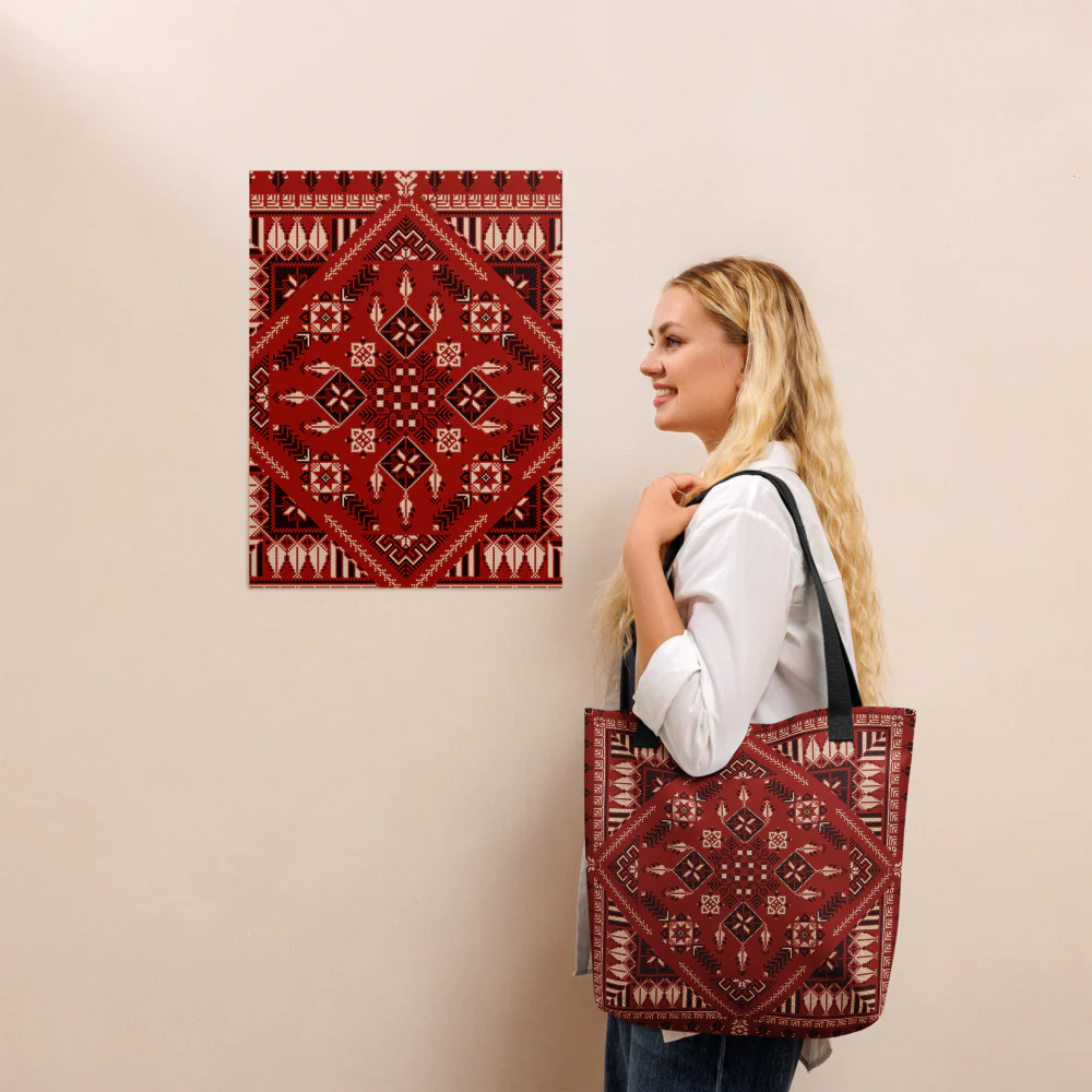 Spacious Tote Bag – Vibrant Red Art Pattern - Image 5