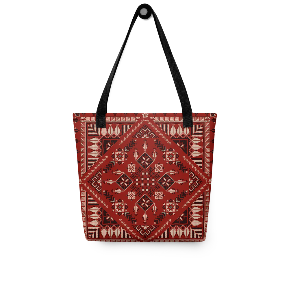 Spacious Tote Bag – Vibrant Red Art Pattern - Image 6