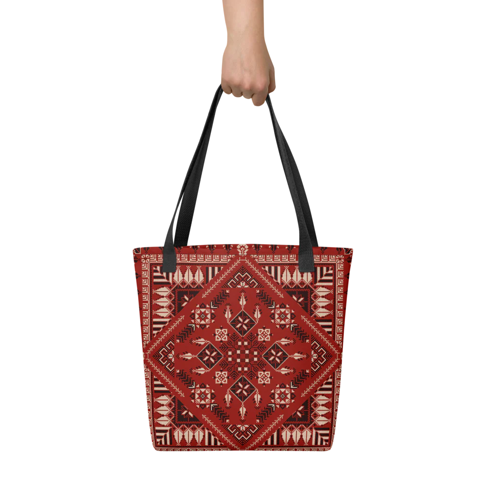 Spacious Tote Bag – Vibrant Red Art Pattern - Image 7