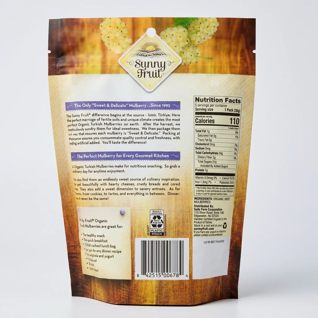 Sunny Fruit Organic Mulberries 1.76oz (5 Packs) - Sweet Turkish Dried Fruit - Image 2