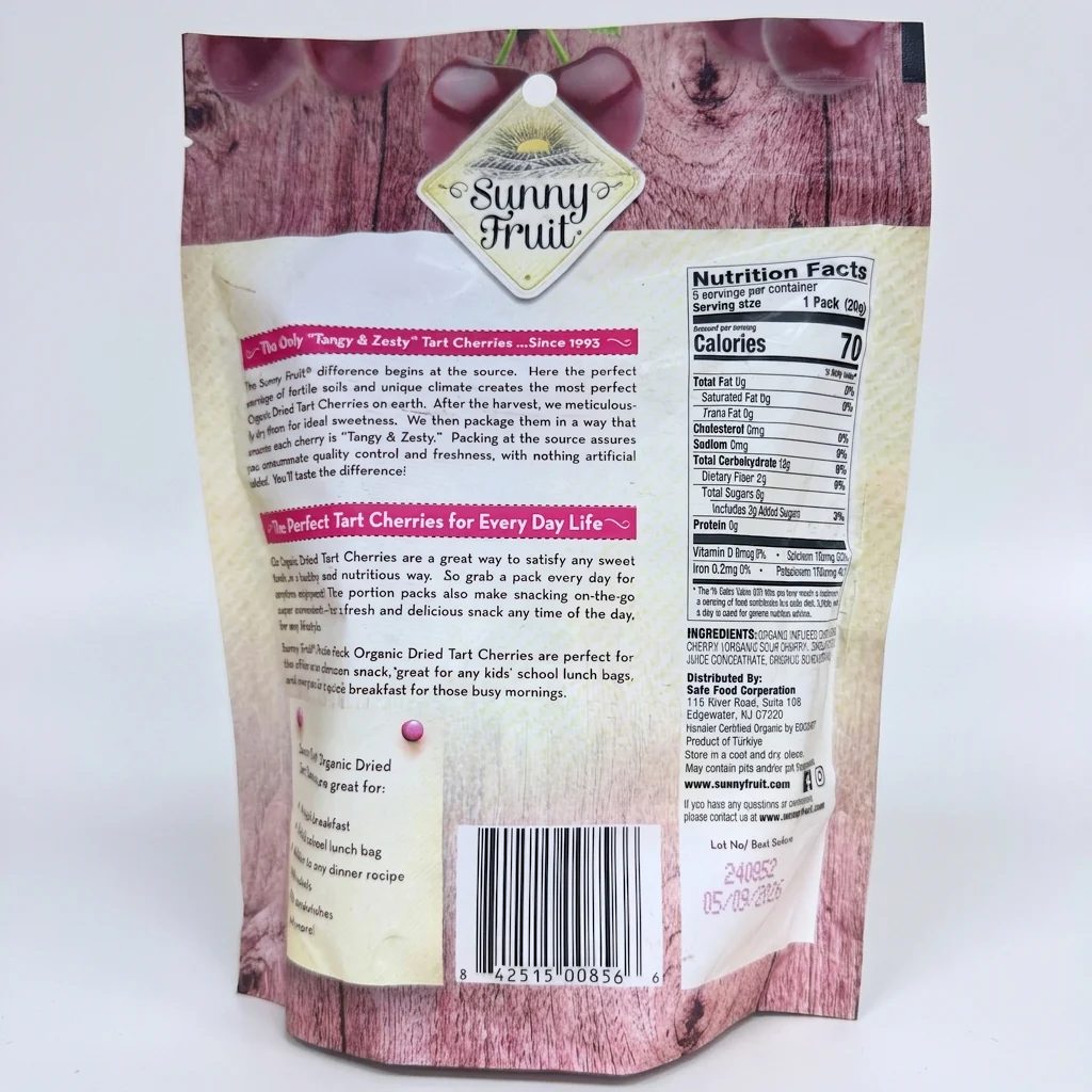 Sunny Fruit Organic Tart Cherries 3.5 oz - Dried Turkish Snack Packs - Image 2