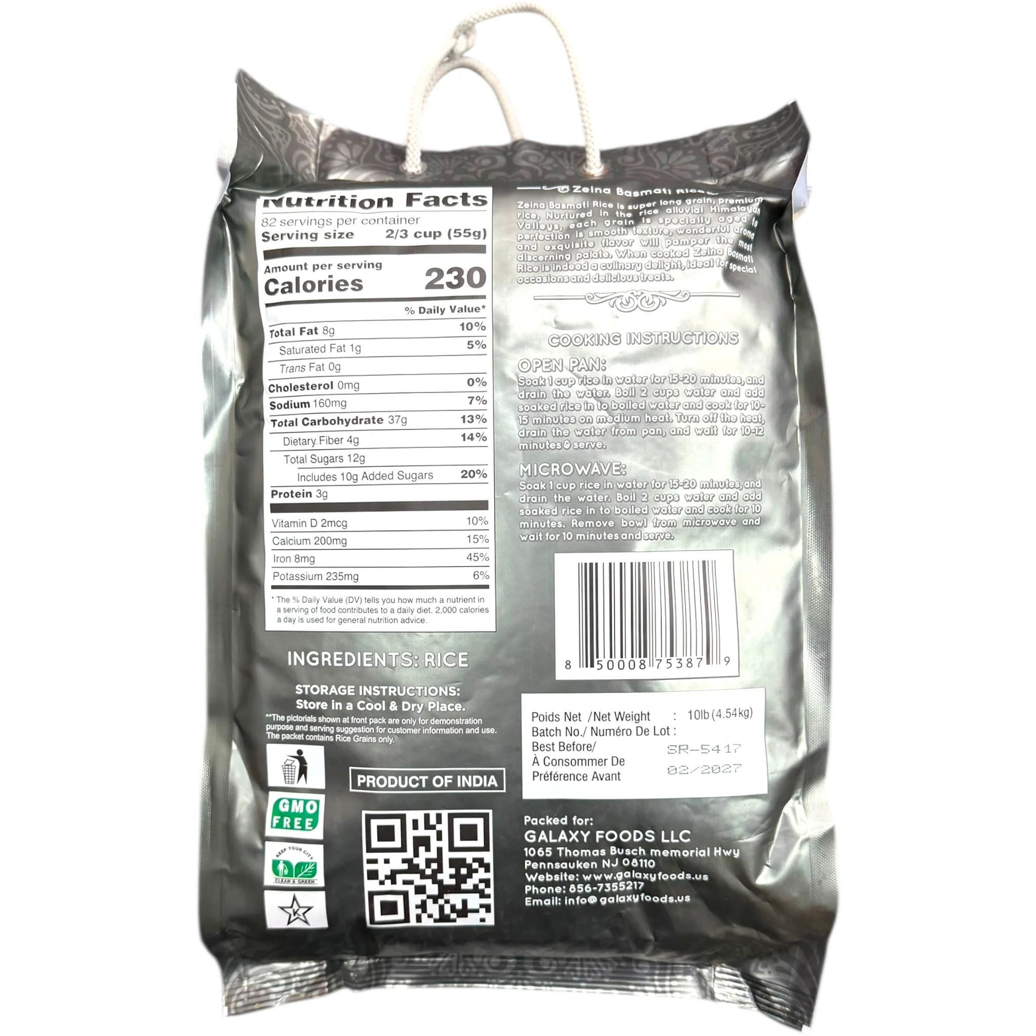 Zeina Basmati Extra Long Rice 10Lb - Image 2